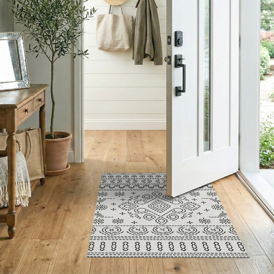 Black White Heritage Tribal Area Rug