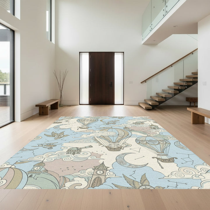 Steampunk Hot Air Balloon Sky Adventure Rug