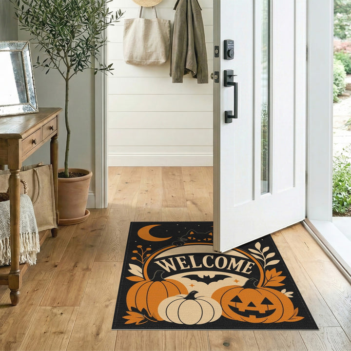 Halloween Welcome Black Cat Pumpkin Area Rug