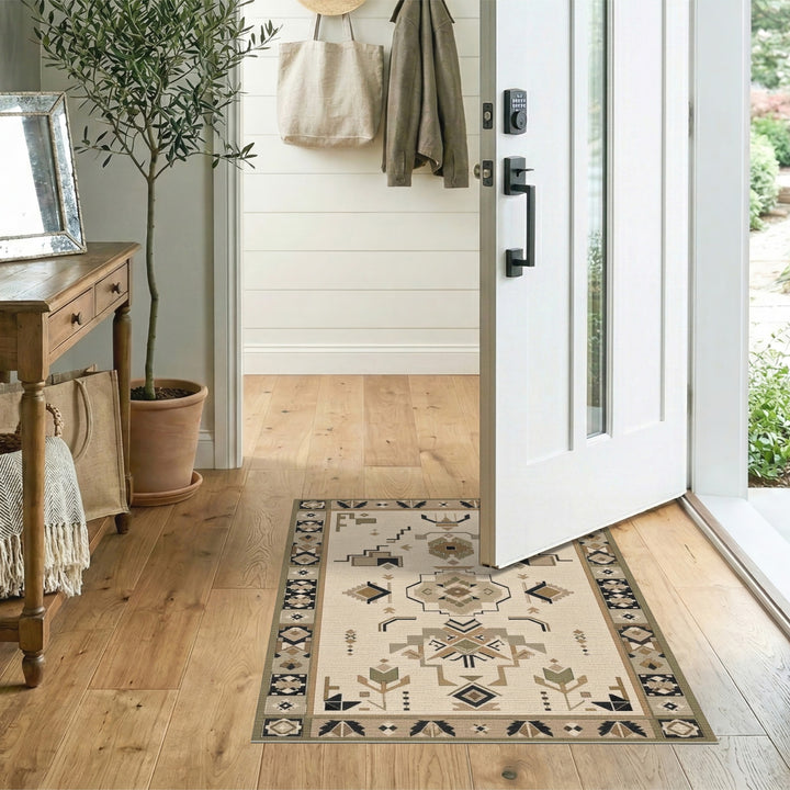 Beige Heritage Tribal Geometric Area Rug