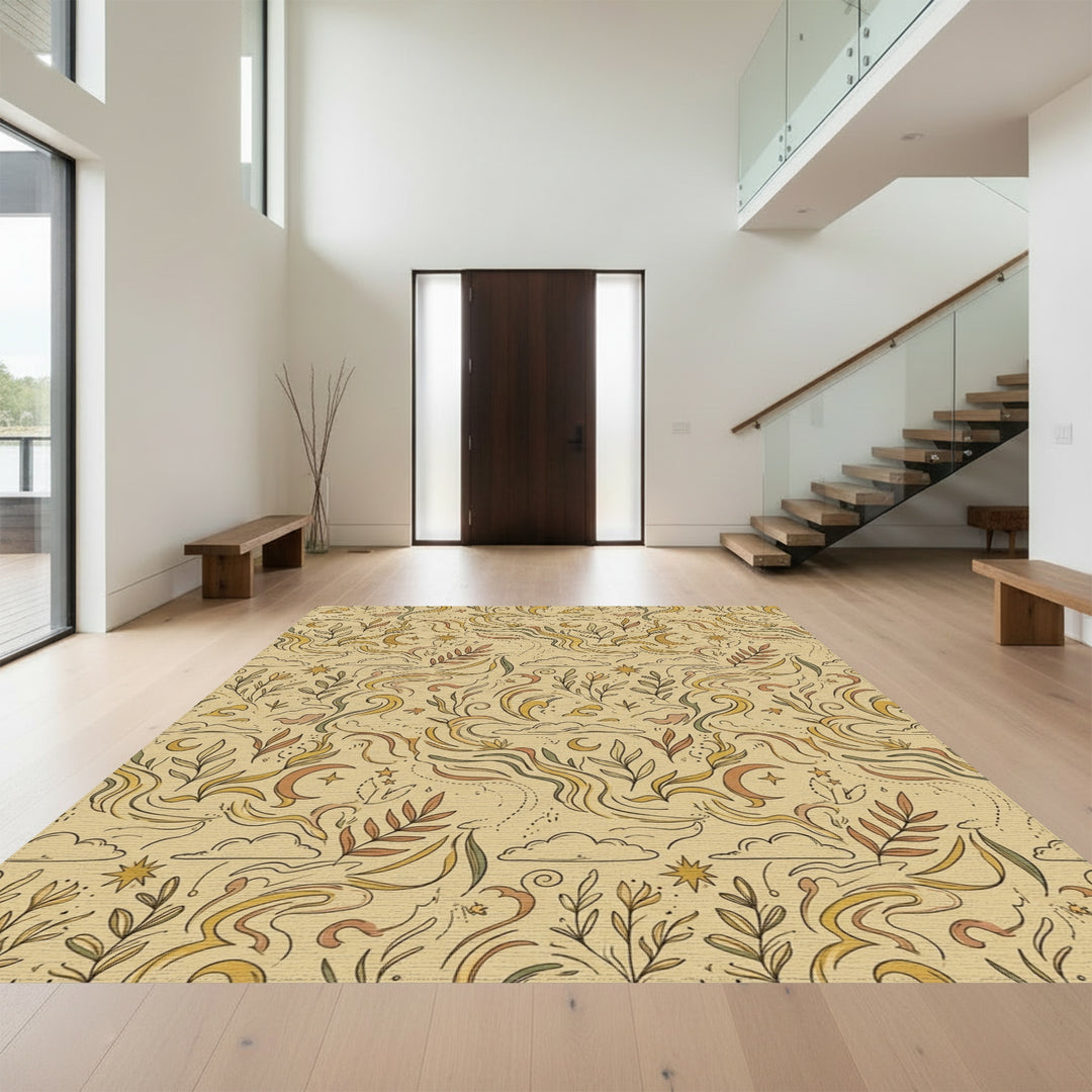 Earthy Celestial Floral Swirls Rug