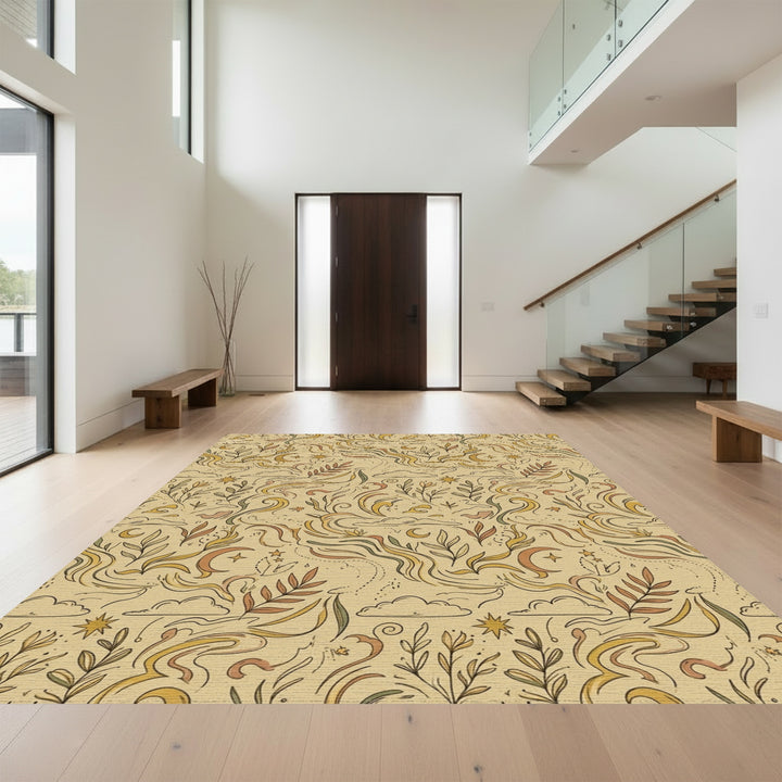 Earthy Celestial Floral Swirls Rug