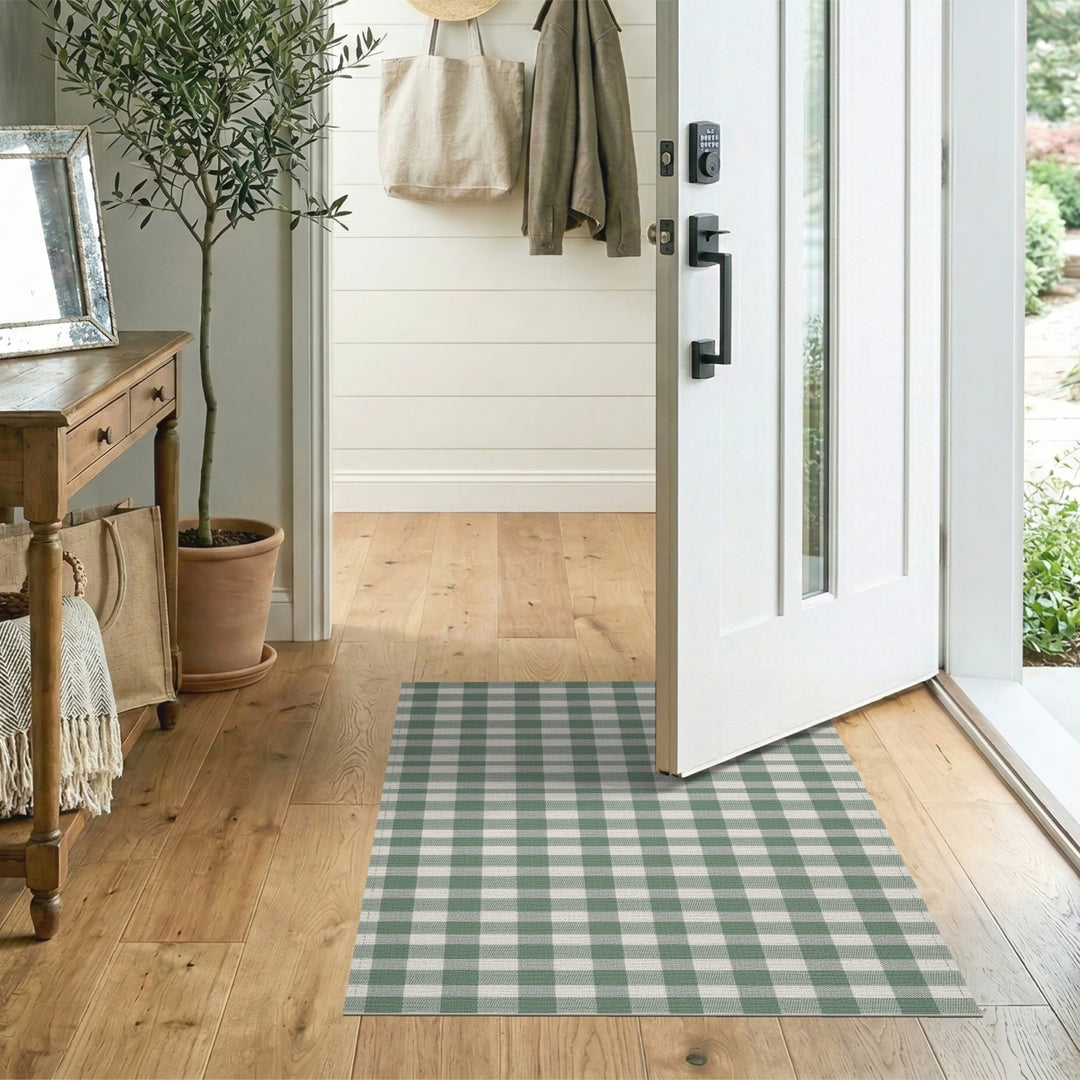 Green Gingham Checkered Area Rug