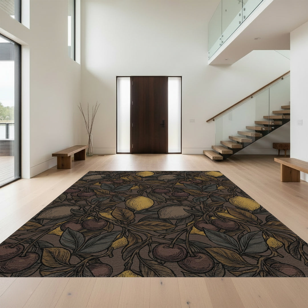 Dark Earthy Citrus Cherry Botanical Rug