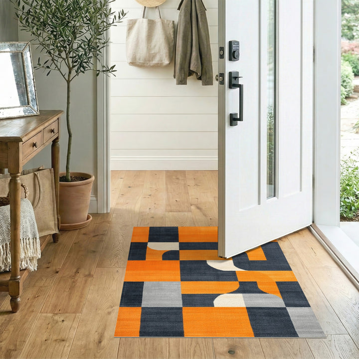 Multi-color and Patterns Bold Orange Geometric Area Rug