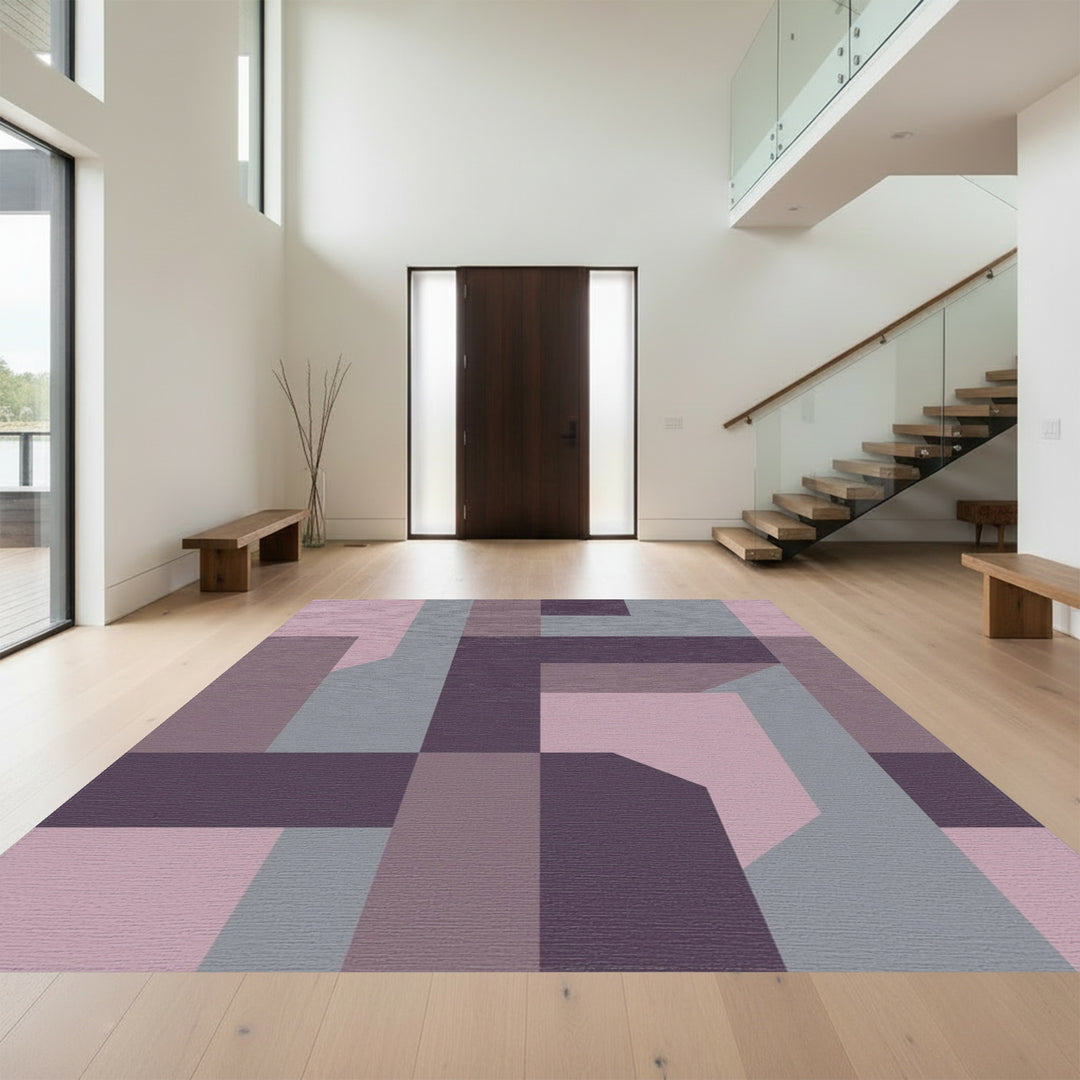 Pastel Purple Geometric Blocks Rug