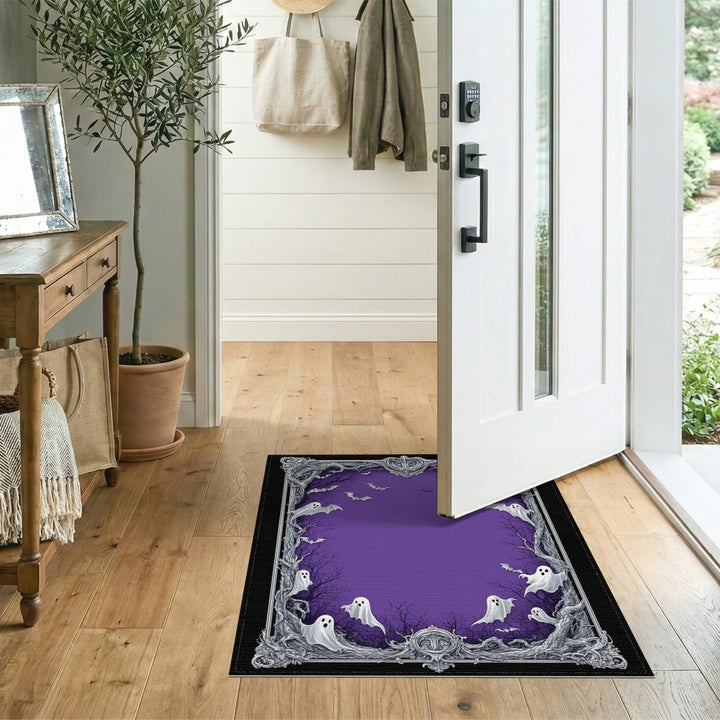 Purple Halloween Ghosts and Bats Ornate Area Rug