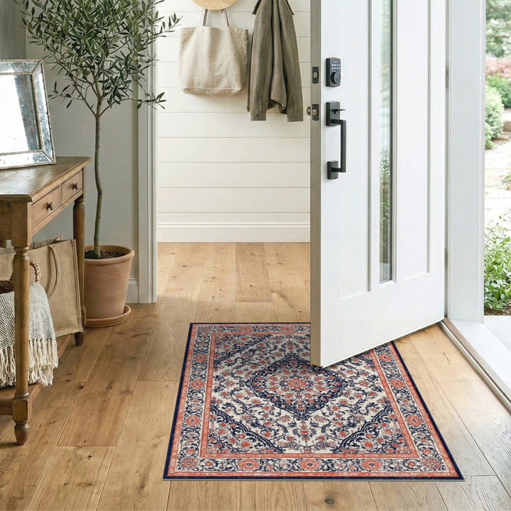 Navy Coral Traditional Persian Area Rug