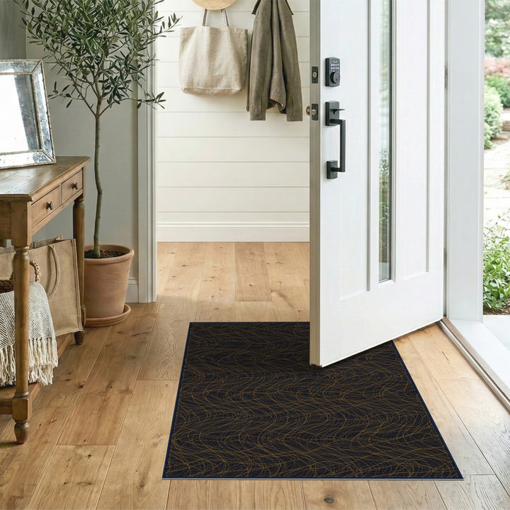 Gold Swirl Abstract Black Area Rug