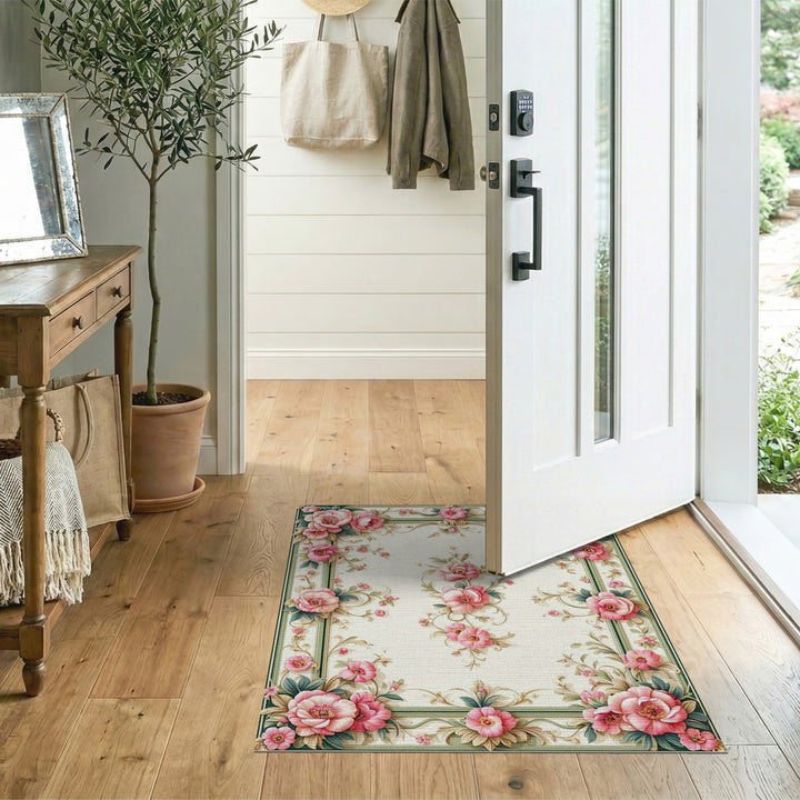 Pink Vintage Floral Area Rug