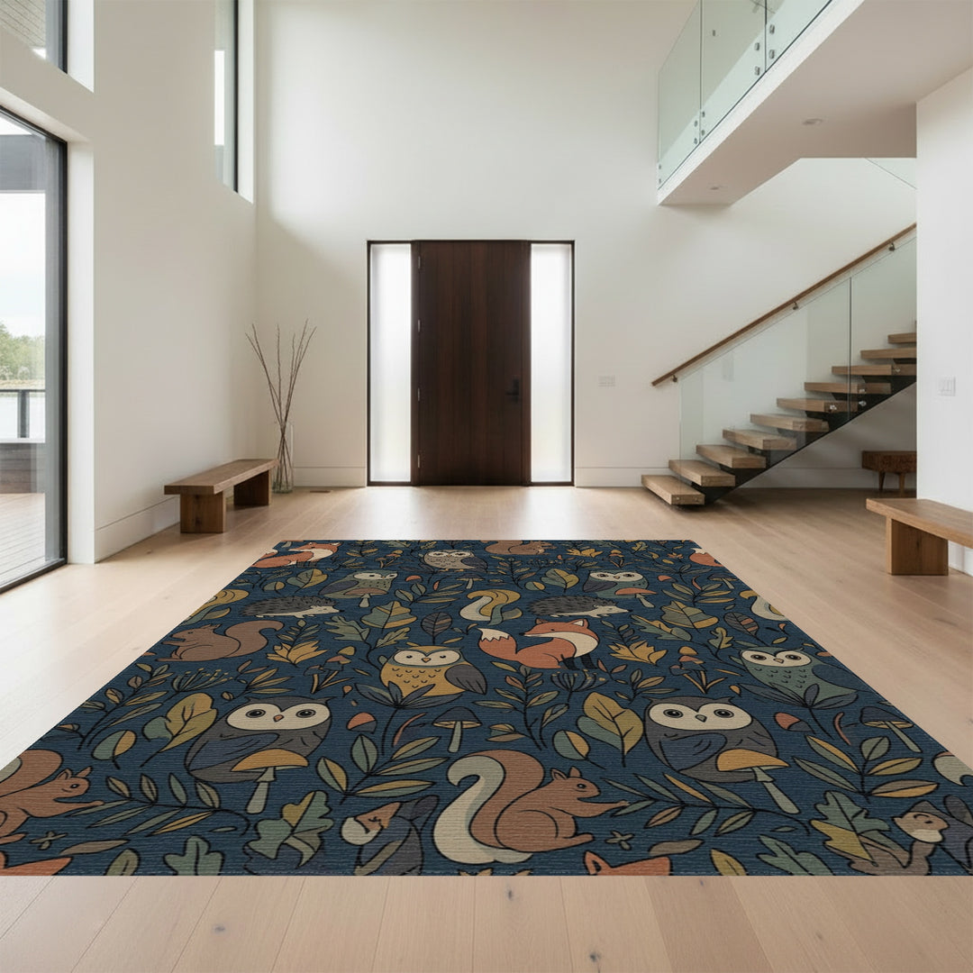 Woodland Creatures Foliage Autumn Animals Rug