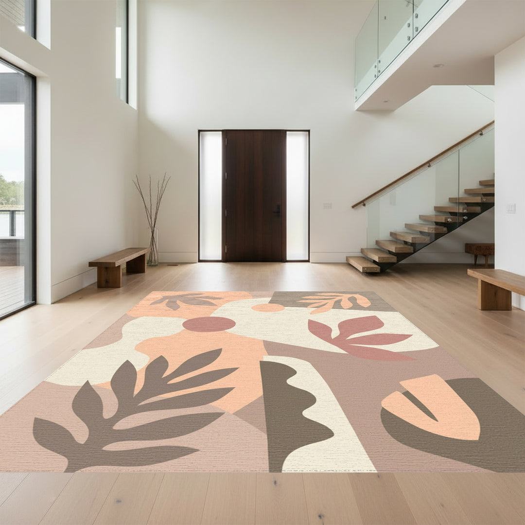Earthy Tone Abstract Botanical Collage Rug