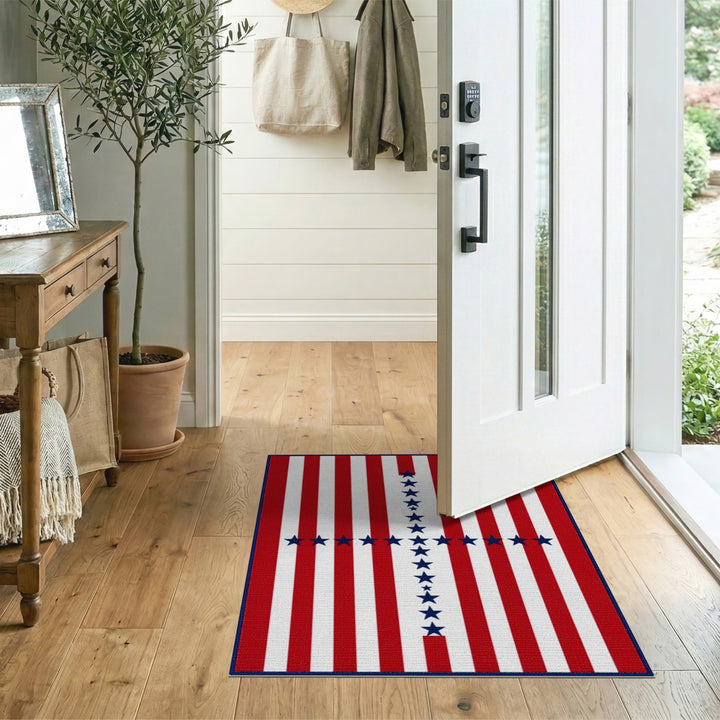 Red Striped Star Cross Area Rug