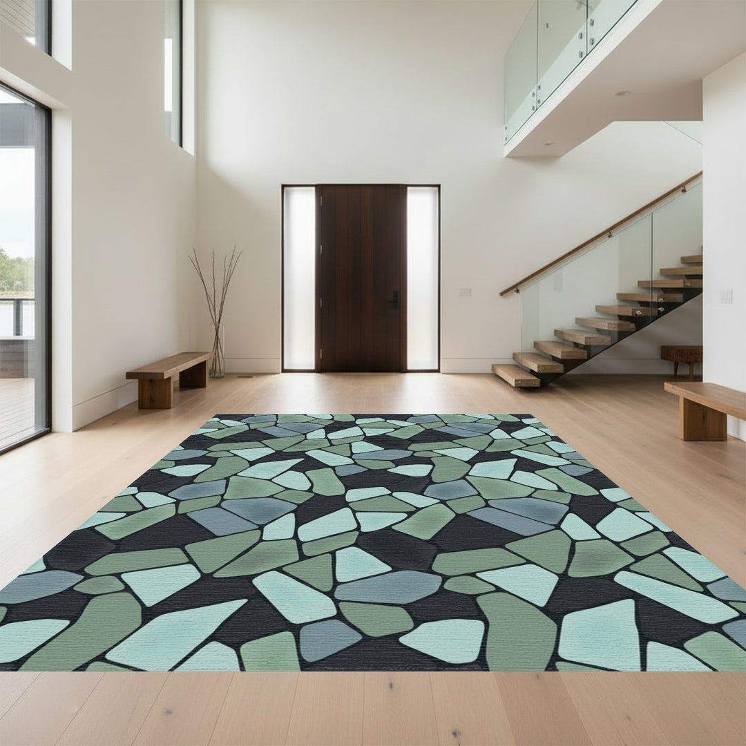 Irregular Stone mosaic Blue Green Rug