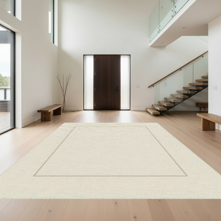 Minimalist Beige Border Rectangular Rug