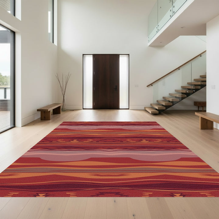Earthy Red Horizontal Stripe Terracotta Rug