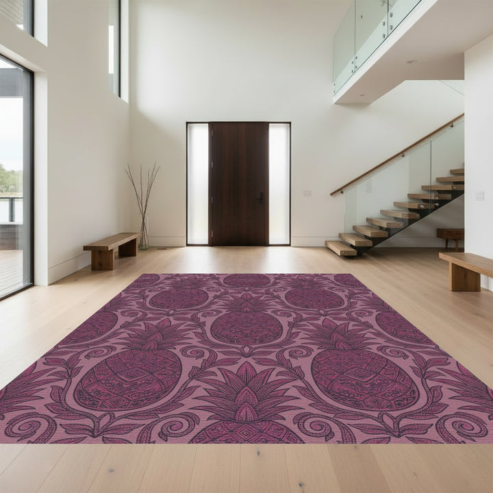 Ornate Deep Plum Pineapple Scroll Rug