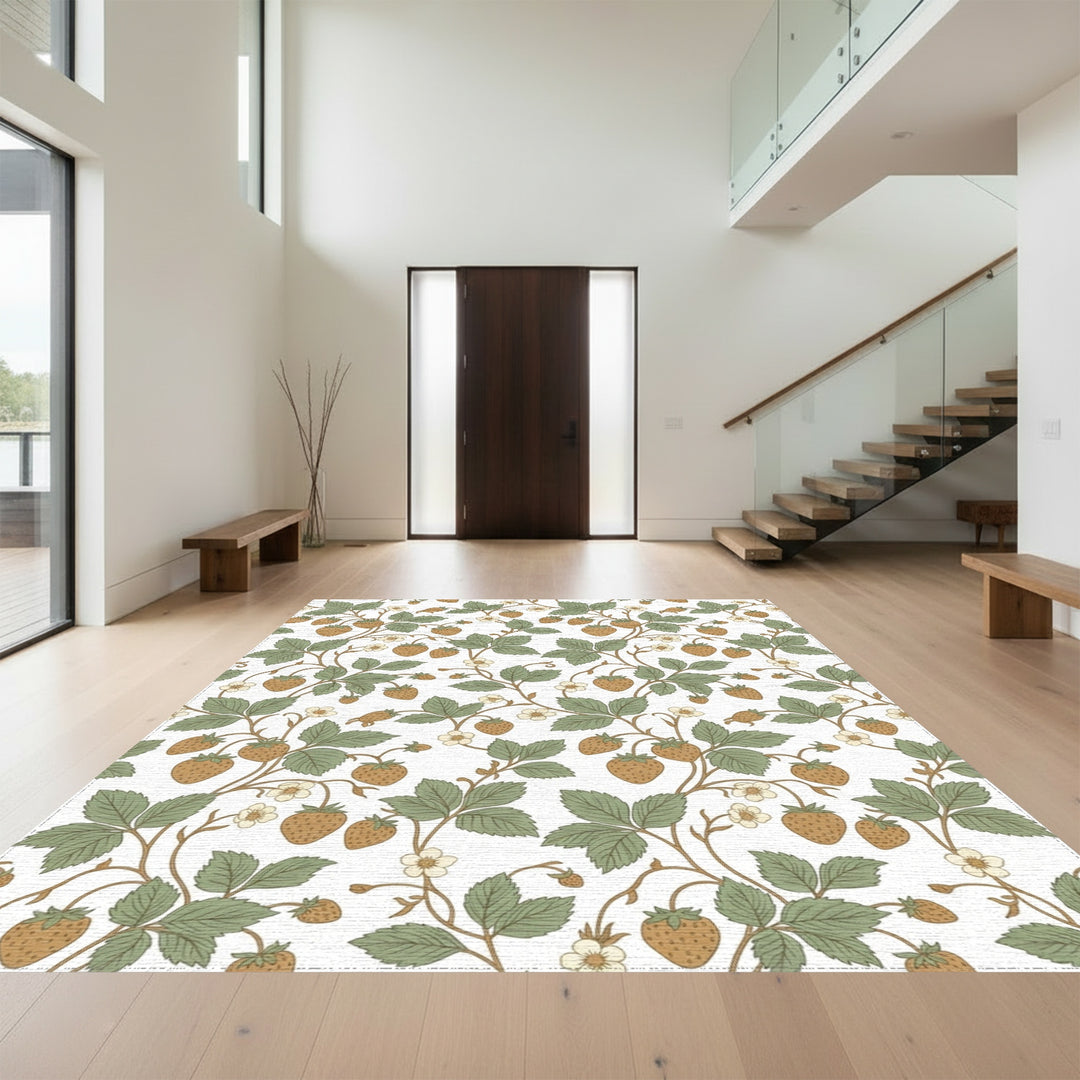 Brown Strawberry Vine Botanical Swirl Rug