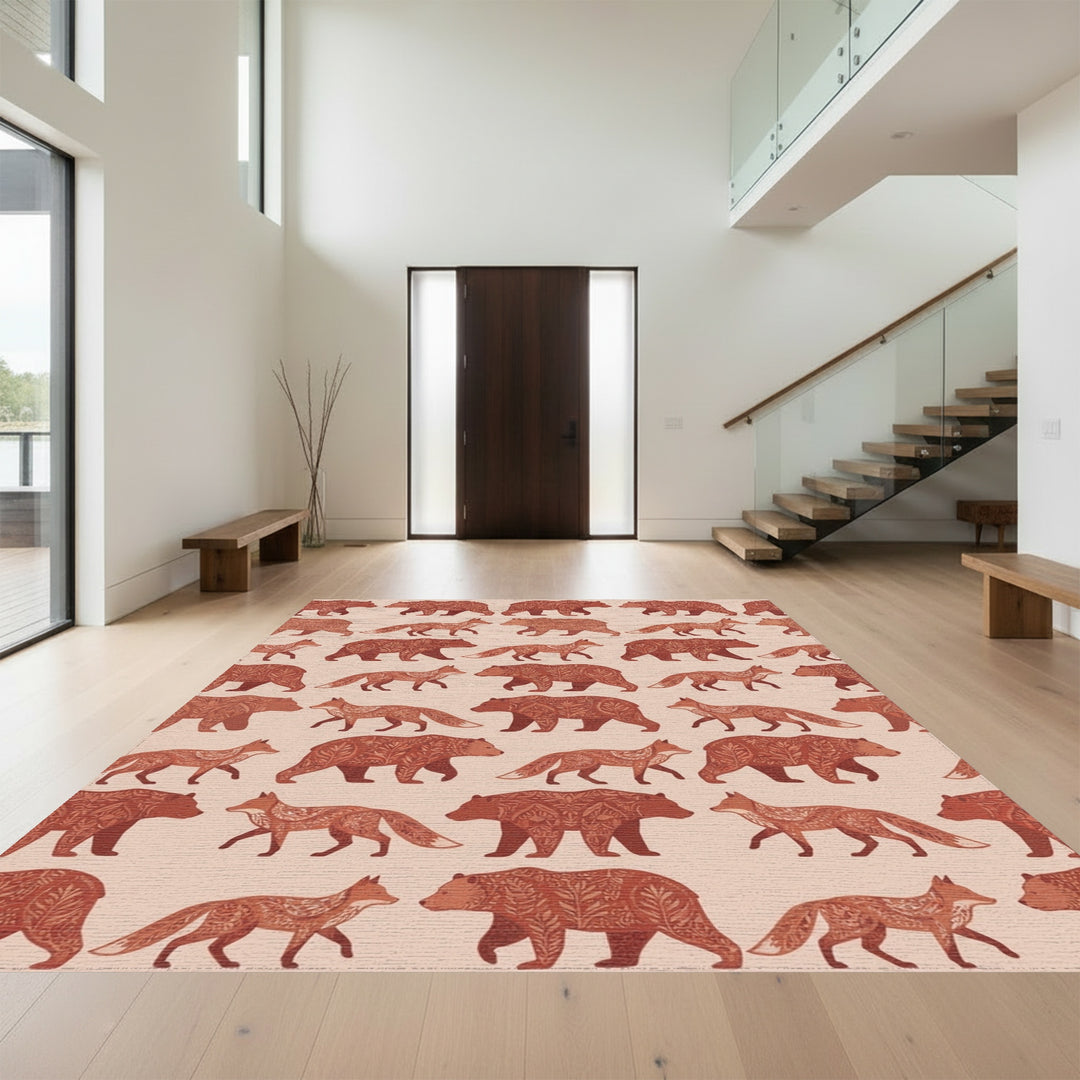 Woodland Bears Foxes Folk Art Rug
