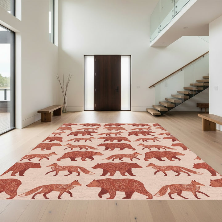 Woodland Bears Foxes Folk Art Rug