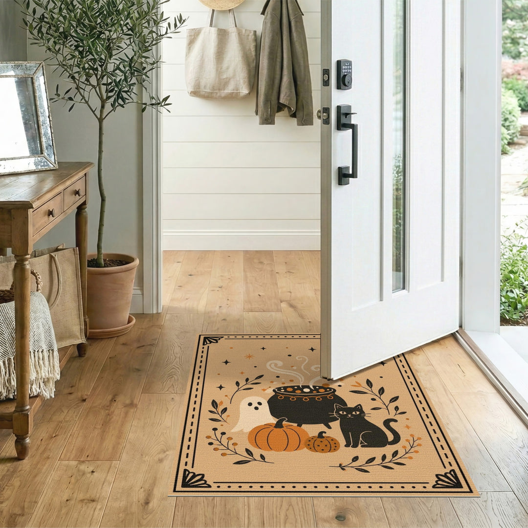 Halloween Cauldron Black Cat Area Rug