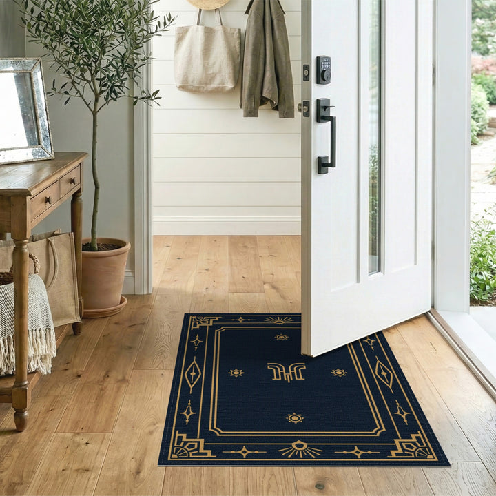 Navy Gold Geometric Area Rug