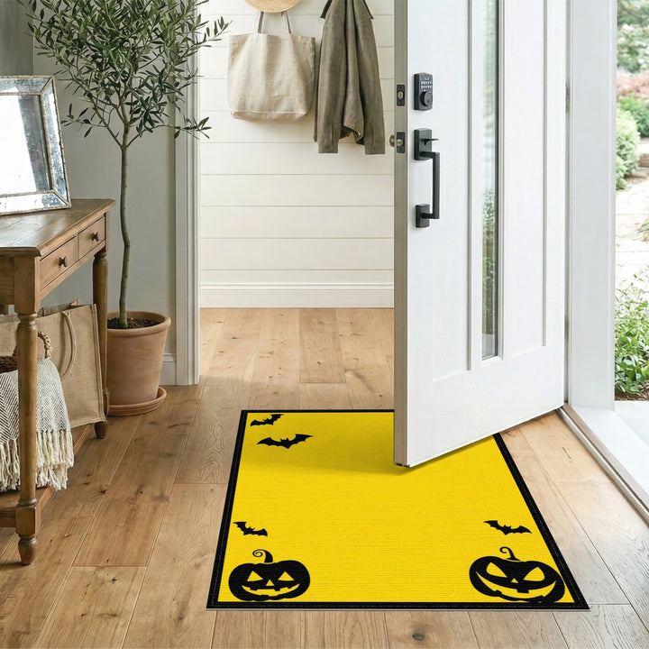 Yellow Halloween Bats and Pumpkins Area Rug