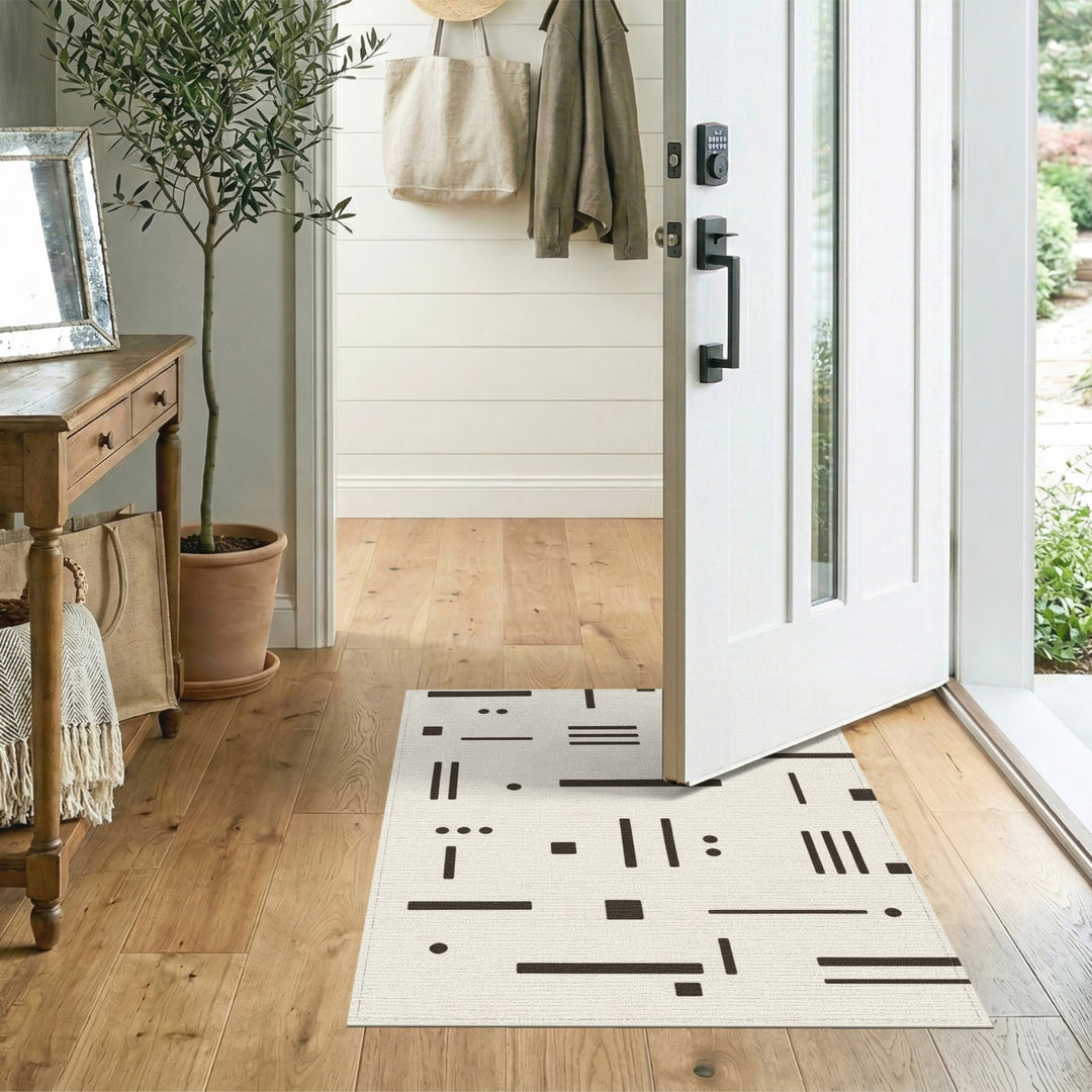 Beige Geometric Lines Area Rug