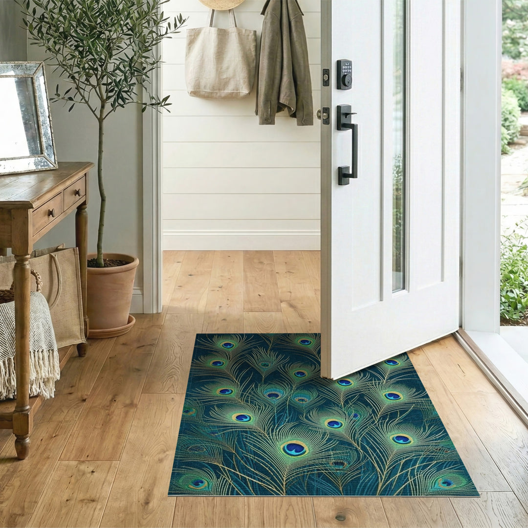 Peacock Feather Blue Teal Area Rug