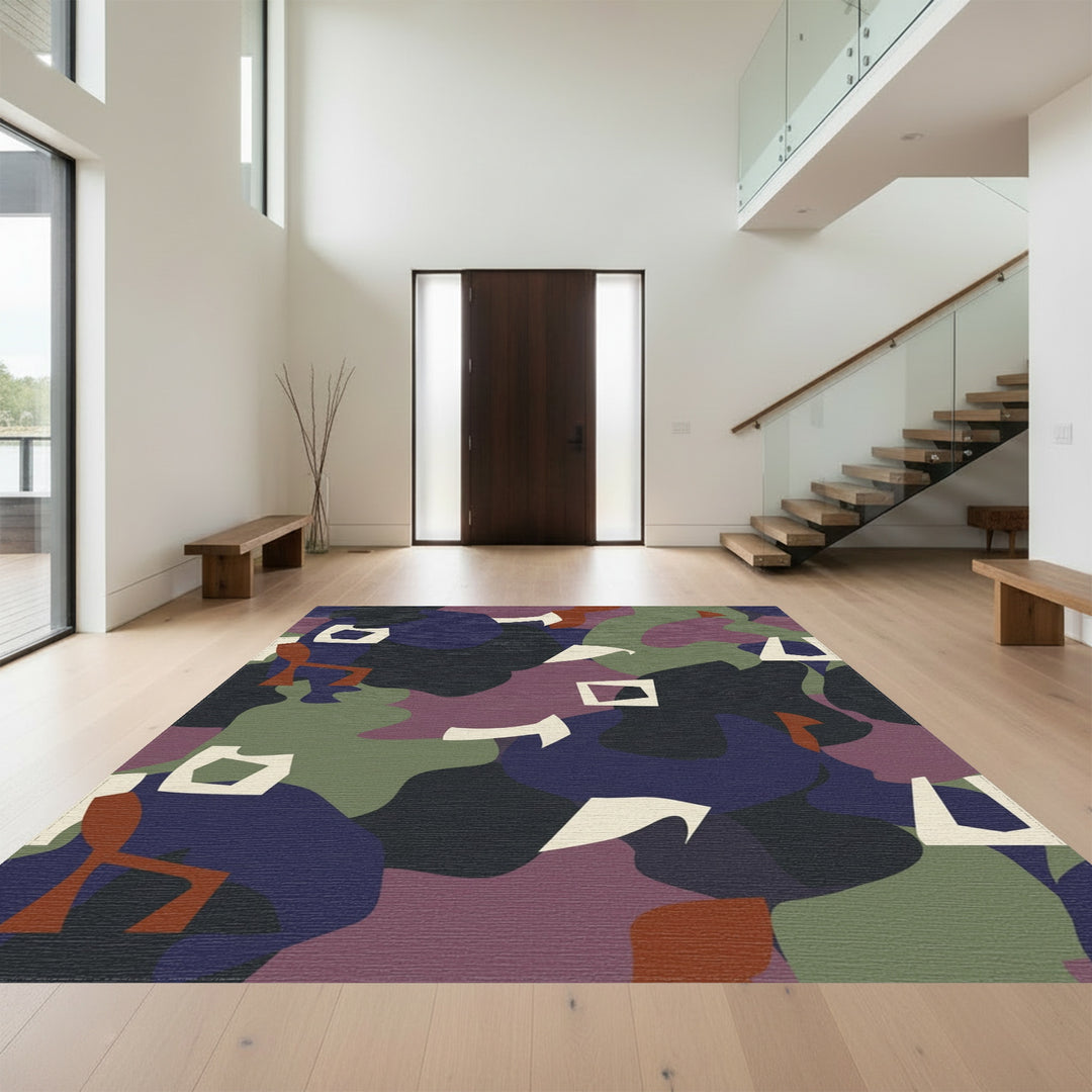 Abstract Earthy Tones Organic Shapes Rug