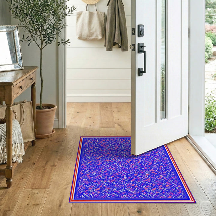 Vibrant Geometric Blue and Red Area Rug
