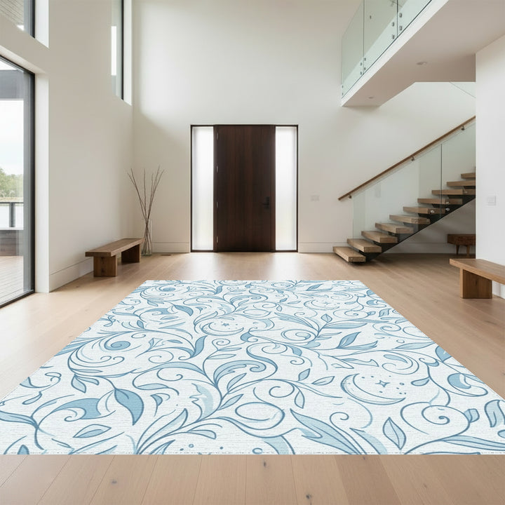 Sky Blue Crescent Moon Swirls Rug
