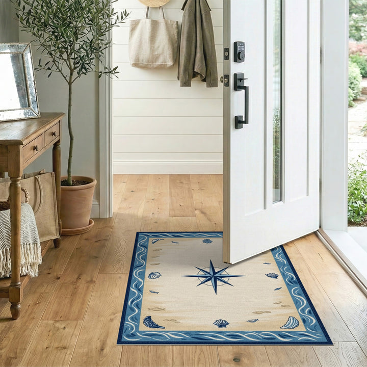 Blue and Teal Coastal Compass Blue Area Rug