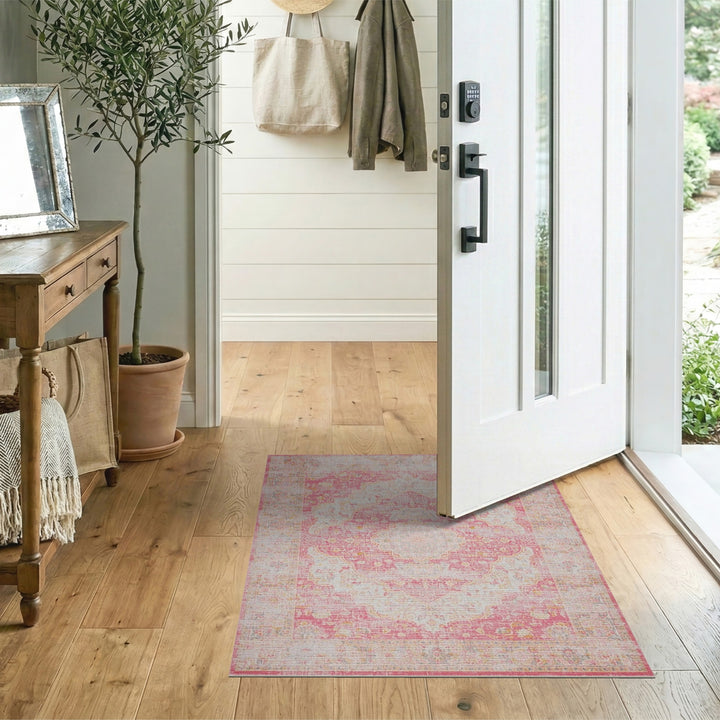Pink Floral Pink Distressed Floral Vintage Area Rug