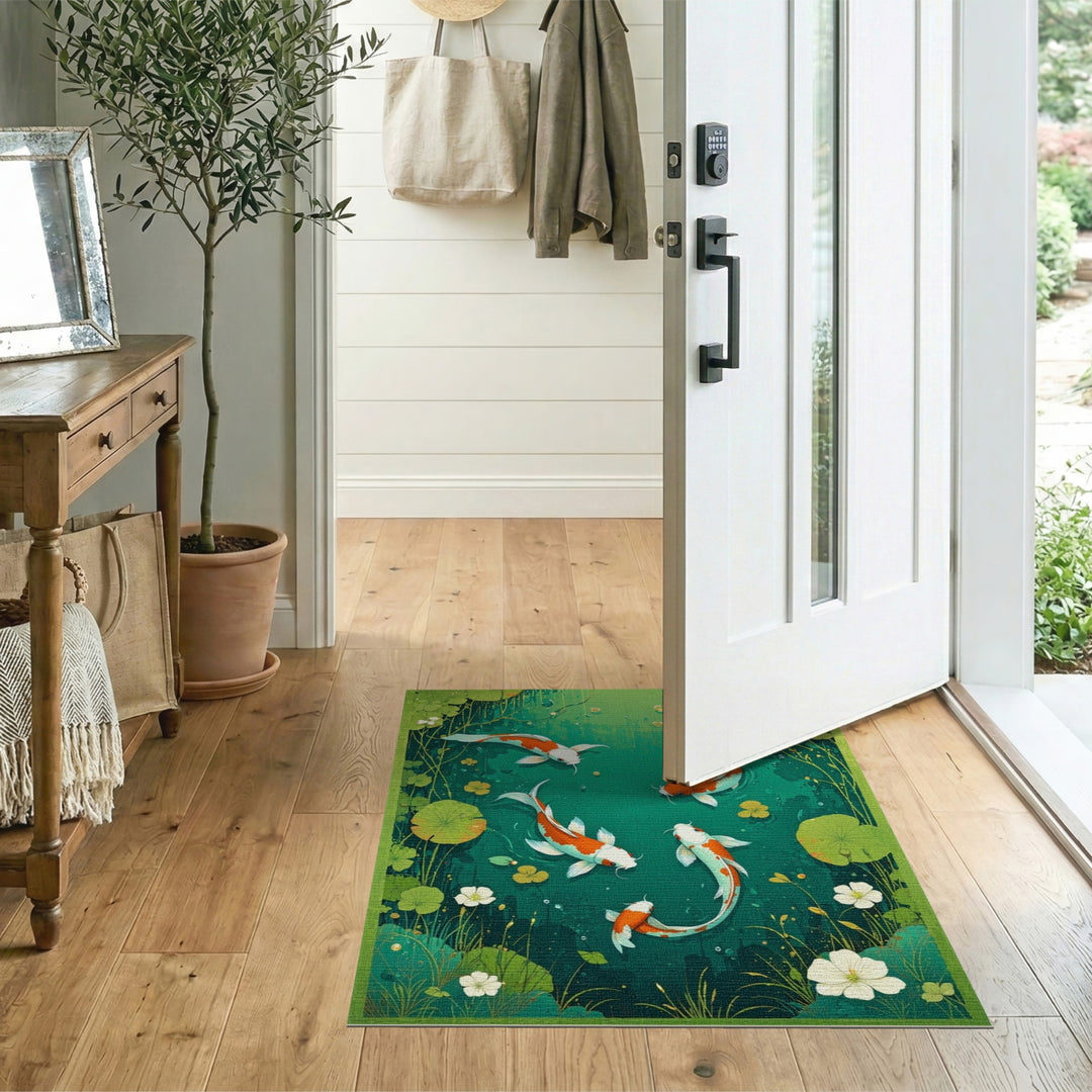 Koi Pond Green Washable Area Rug