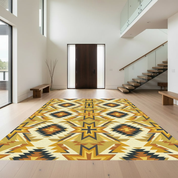 Golden Earth Geometric Star Relic Rug