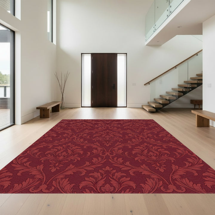 Rich Crimson Damask Flourish Rug