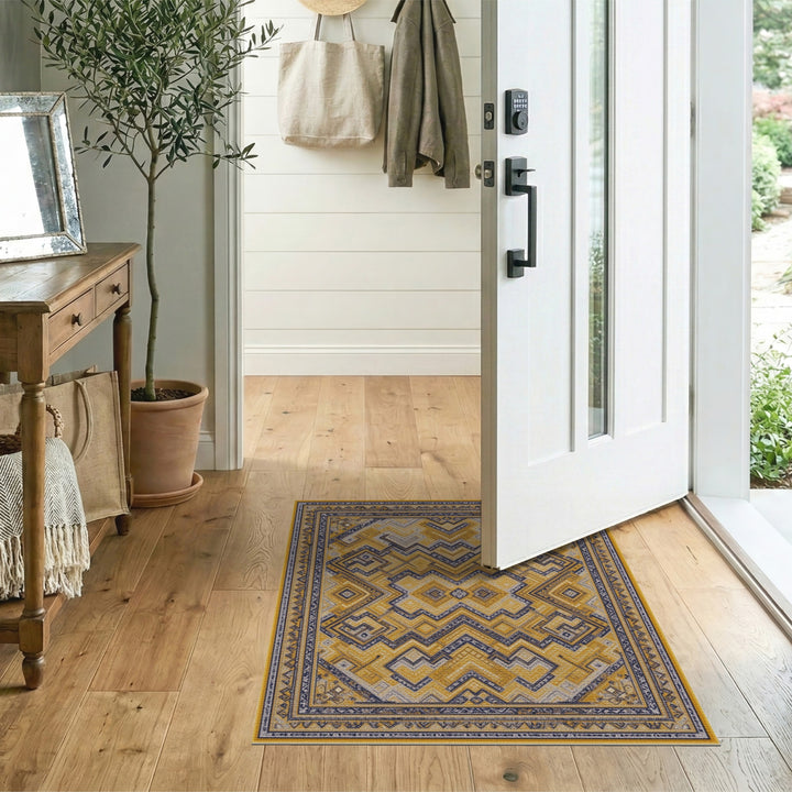 Yellow Geometric Chevron Area Rug