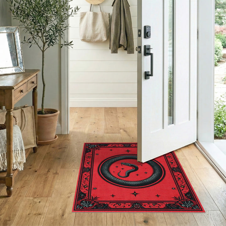 Red Serpent Coil Vintage Area Rug