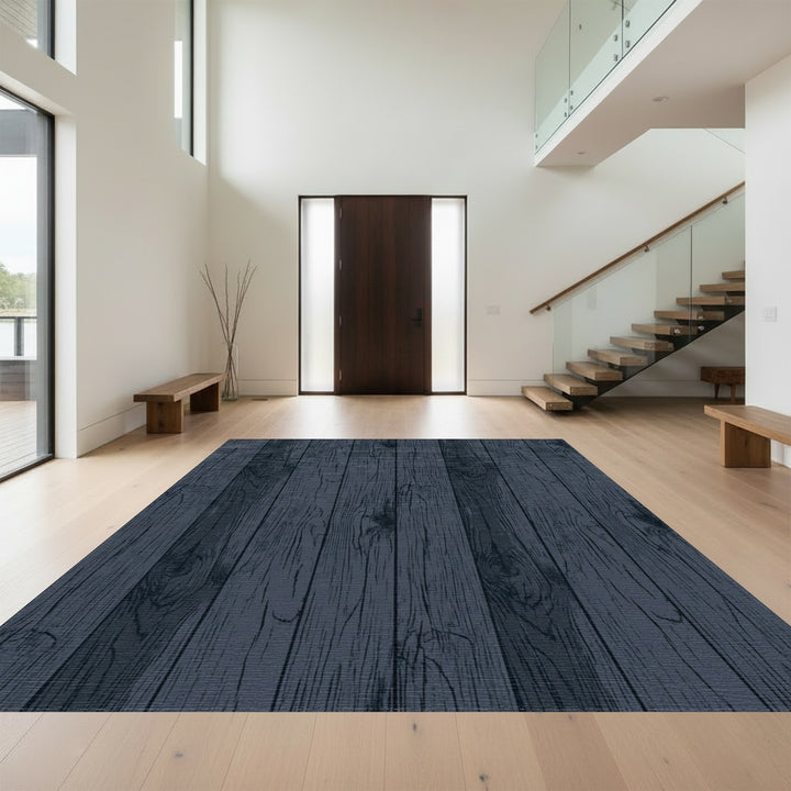 Dark Navy Wood Grain Texture Rug