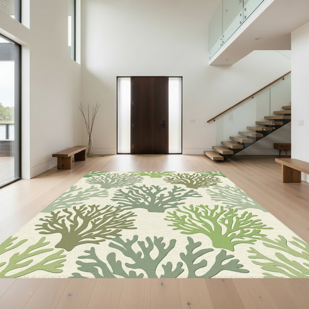 Green Coral Branch All Over Rug