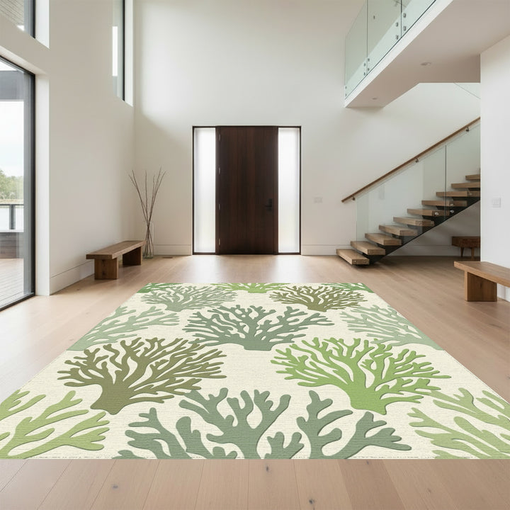 Green Coral Branch All Over Rug