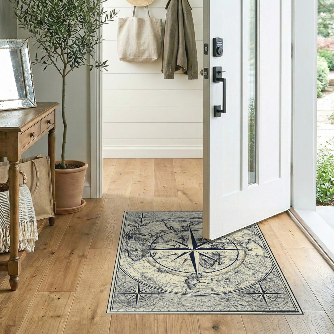 Vintage Nautical Compass Map Area Rug