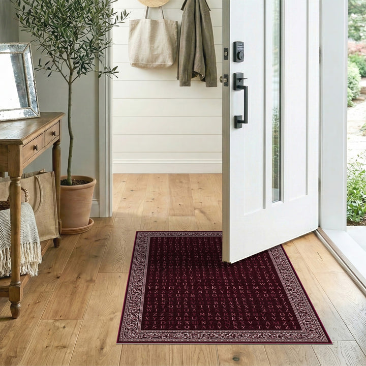 Red Alphabet Vintage Area Rug