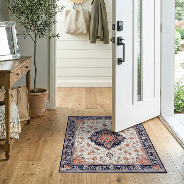 Navy Blue Floral Persian Area Rug