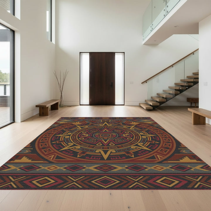 Intricate Earth Tone Calendar Medallion Rug