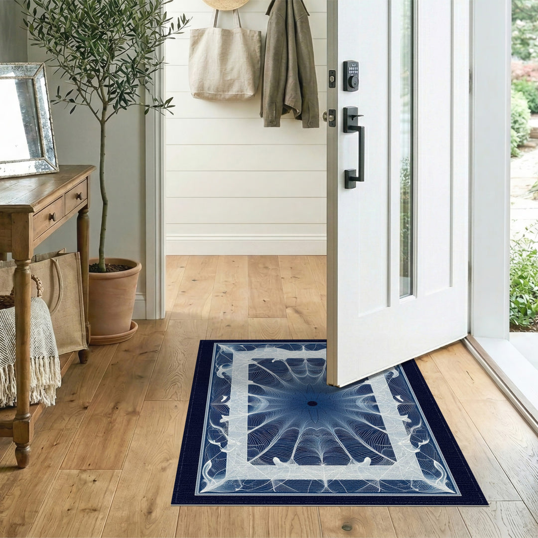 Blue Geometric Symmetry Area Rug