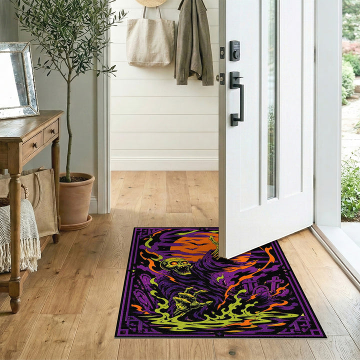 Neon Zombie Skeleton Rising Area Rug
