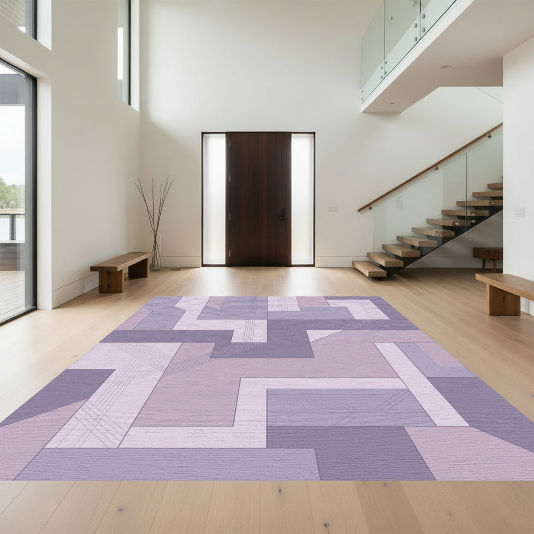 Pastel Lavender Geometric Abstract Layers Rug