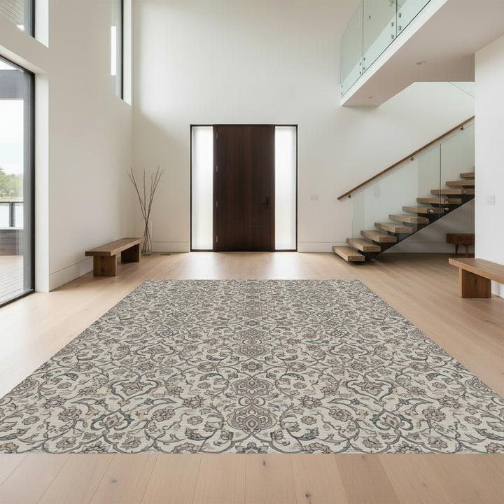 Neutral Floral Scroll Arabesque Rug
